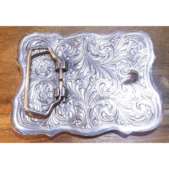 Western Silver Tone Cross Belt Buckle 3.5" X 3" - Picture 4 of 7